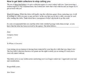 use this drop dead letter we created to tell collectors to stop contacting you!