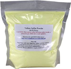 Sulfur is this yellow looking powder, this one is food grade